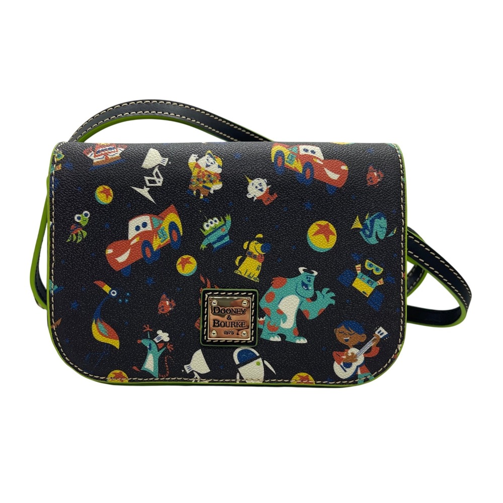 Dooney‎ & Bourke Disney Pixar Character Print Crossbody Bag Black Lime Green